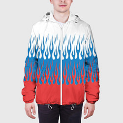 Куртка с капюшоном мужская Флаг России пламя, цвет: 3D-белый — фото 2
