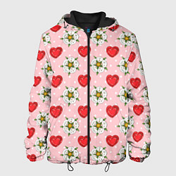 Куртка с капюшоном мужская Сердечки и цветочки паттерн, цвет: 3D-черный