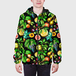 Куртка с капюшоном мужская Сочные фрукты - персик, груша, слива, ананас, цвет: 3D-черный — фото 2