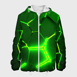 Куртка с капюшоном мужская 3D ПЛИТЫ НЕОН NEON GREEN HEXAGON РАЗЛОМ, цвет: 3D-белый