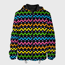 Куртка с капюшоном мужская Разноцветные волнистые линии, цвет: 3D-черный