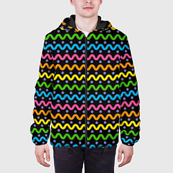 Куртка с капюшоном мужская Разноцветные волнистые линии, цвет: 3D-черный — фото 2