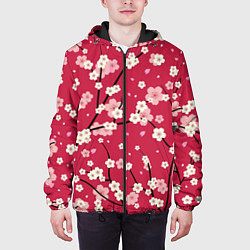 Куртка с капюшоном мужская Цветы на ветках, цвет: 3D-черный — фото 2