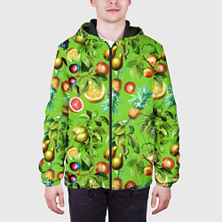 Куртка с капюшоном мужская Сочные фрукты паттерн, цвет: 3D-черный — фото 2