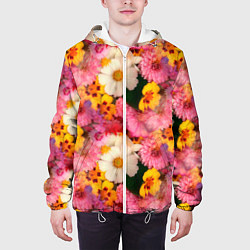 Куртка с капюшоном мужская Дачные садовые цветы, цвет: 3D-белый — фото 2