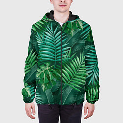 Куртка с капюшоном мужская Tropical plants pattern, цвет: 3D-черный — фото 2