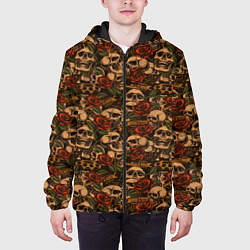 Куртка с капюшоном мужская Черепа с оружием и розами, цвет: 3D-черный — фото 2