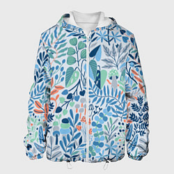 Куртка с капюшоном мужская Цветы, листья, грибы и растения, цвет: 3D-белый