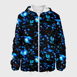 Куртка с капюшоном мужская Ночные синие листья, цвет: 3D-белый