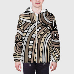 Куртка с капюшоном мужская Абстрактный геометрический рисунок от руки Волны,, цвет: 3D-белый — фото 2