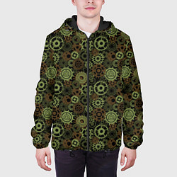 Куртка с капюшоном мужская Стимпанк механизмы шестеренки камуфляж, цвет: 3D-черный — фото 2