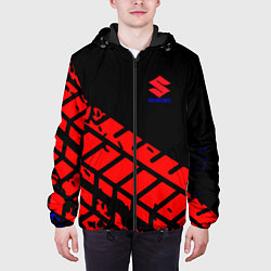 Куртка с капюшоном мужская SUZUKI следы шин, цвет: 3D-черный — фото 2