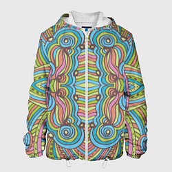 Куртка с капюшоном мужская Абстрактный разноцветный узор Линии, волны, полосы, цвет: 3D-белый