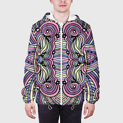 Куртка с капюшоном мужская Абстракция разноцветная Калейдоскоп Фиолетовый, зе, цвет: 3D-белый — фото 2