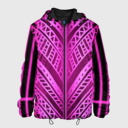 Куртка с капюшоном мужская Неоновая абстракция Розовый светящийся узор на тем, цвет: 3D-черный