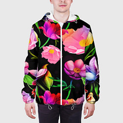 Куртка с капюшоном мужская Цветочный узор Floral pattern, цвет: 3D-белый — фото 2