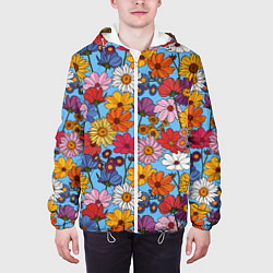 Куртка с капюшоном мужская Ромашки-лютики, цвет: 3D-белый — фото 2