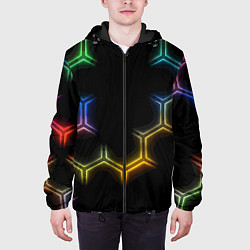 Куртка с капюшоном мужская Геометрический узор Neon, цвет: 3D-черный — фото 2