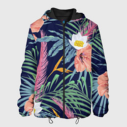 Куртка с капюшоном мужская Цветы Гибискусы, цвет: 3D-черный