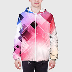 Куртка с капюшоном мужская Розово-голубая абстрактная геометрия, цвет: 3D-белый — фото 2