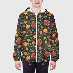 Куртка с капюшоном мужская Хохломские цветочки, цвет: 3D-белый — фото 2