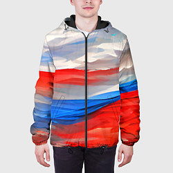 Куртка с капюшоном мужская Флаг России в красках, цвет: 3D-черный — фото 2