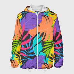 Куртка с капюшоном мужская Тропические экзотические листья, цвет: 3D-белый