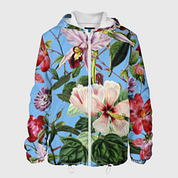 Куртка с капюшоном мужская Цветы Сине-Цветочный Букет, цвет: 3D-белый