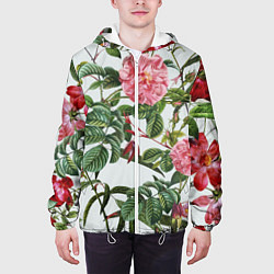 Куртка с капюшоном мужская Цветы Красные Розы, цвет: 3D-белый — фото 2