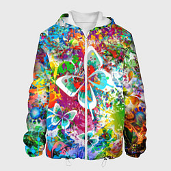 Куртка с капюшоном мужская Яркое безумие Бабочки, кляксы, граффити, цвет: 3D-белый