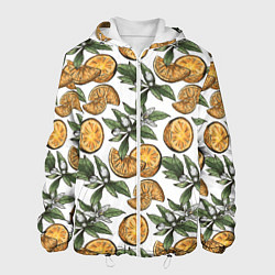 Куртка с капюшоном мужская Узор из тропических апельсинов, цвет: 3D-белый