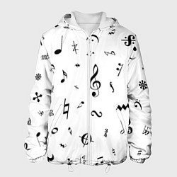 Куртка с капюшоном мужская Нотные Знаки Черные на Белом, цвет: 3D-белый