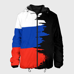Куртка с капюшоном мужская Российский триколор на темном фоне, цвет: 3D-черный