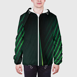 Куртка с капюшоном мужская Зеленые 3D полосы со свечением, цвет: 3D-белый — фото 2