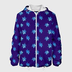 Куртка с капюшоном мужская Цветы Фиолето-Белые Гибискус На Синем Фоне, цвет: 3D-белый
