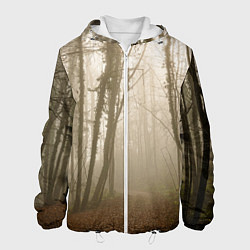 Куртка с капюшоном мужская Туманный лес на восходе, цвет: 3D-белый