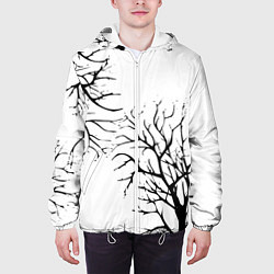 Куртка с капюшоном мужская Черные ветки деревьев на белом фоне, цвет: 3D-белый — фото 2