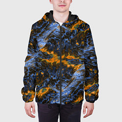 Куртка с капюшоном мужская Оранжево-Синяя Вулканическая Лава, цвет: 3D-черный — фото 2