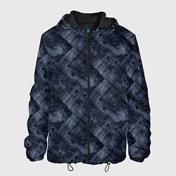 Куртка с капюшоном мужская Темный серо-синий узор деревянного паркета, цвет: 3D-черный