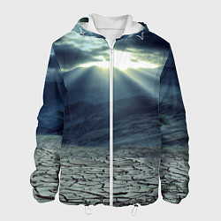Куртка с капюшоном мужская Трещины на земле пустыня, цвет: 3D-белый
