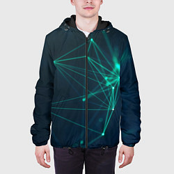Куртка с капюшоном мужская Зеленые абстрактные взаимосвязанные линии нейроны, цвет: 3D-черный — фото 2