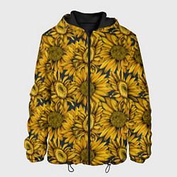 Куртка с капюшоном мужская Цветы Подсолнечники, цвет: 3D-черный