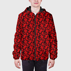 Куртка с капюшоном мужская Красные психоделический смайлы, цвет: 3D-черный — фото 2