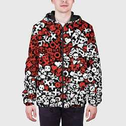 Куртка с капюшоном мужская Красно-белые знаки LDR, цвет: 3D-черный — фото 2