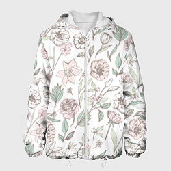 Куртка с капюшоном мужская Цветы Астры и Розы На Светлом Фоне, цвет: 3D-белый