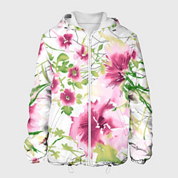 Куртка с капюшоном мужская Полевые цветы Акварель Лето, цвет: 3D-белый