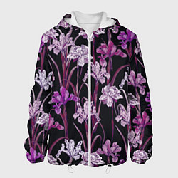 Куртка с капюшоном мужская Цветы Фиолетовые Ирисы, цвет: 3D-белый