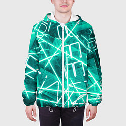 Куртка с капюшоном мужская Неоновые лучи и неоновые надписи - Светло-зелёный, цвет: 3D-белый — фото 2