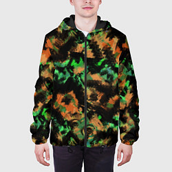 Куртка с капюшоном мужская Зелено-оранжевый осенний абстрактный узор, цвет: 3D-черный — фото 2