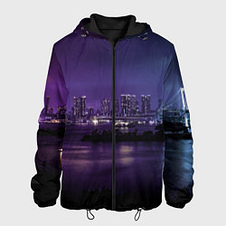 Куртка с капюшоном мужская Неоновый город с рекой - Фиолетовый, цвет: 3D-черный